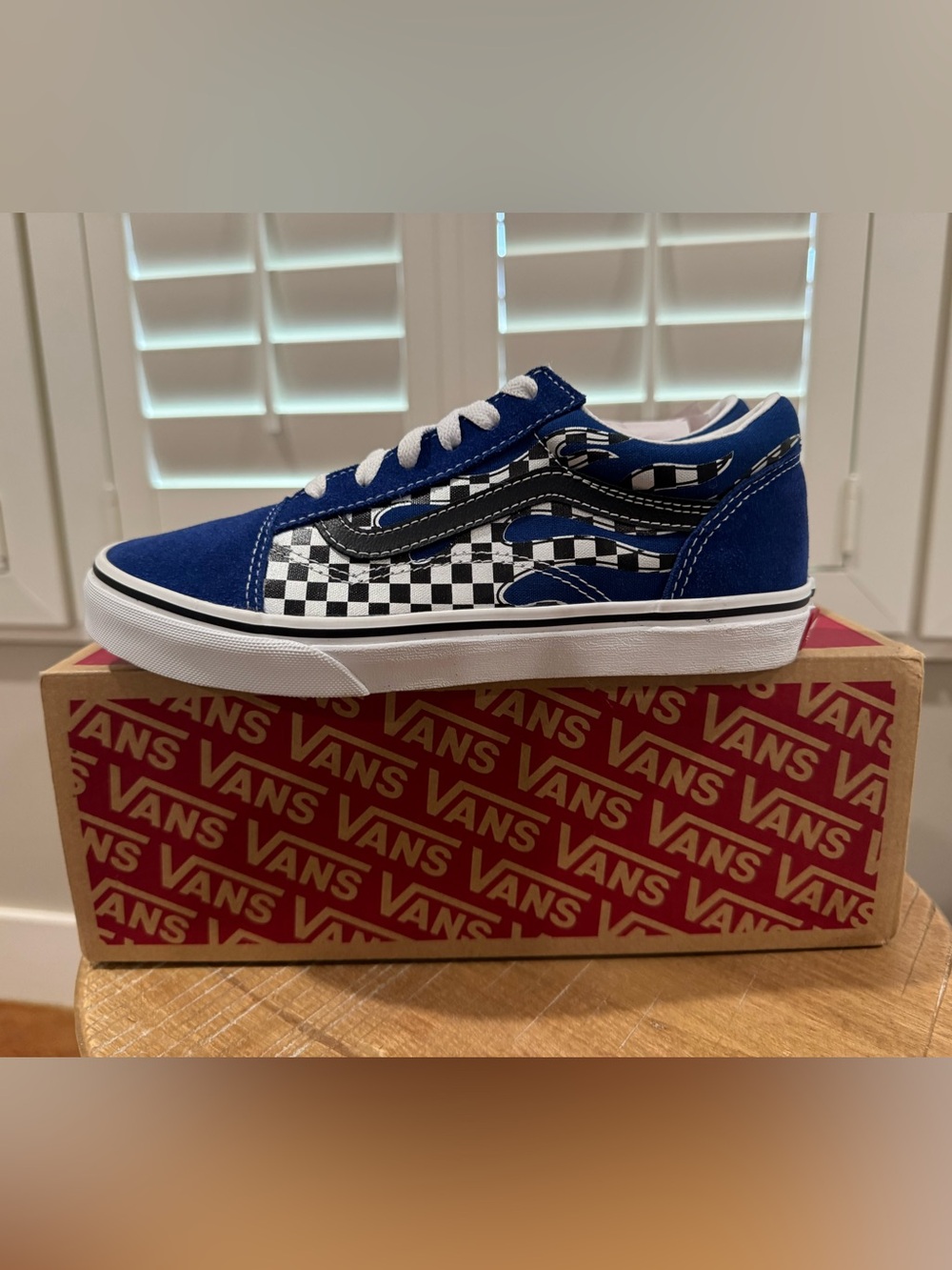Vans Old Skool Youth “Reflect Check Flame True Blue” Size 5.5Y